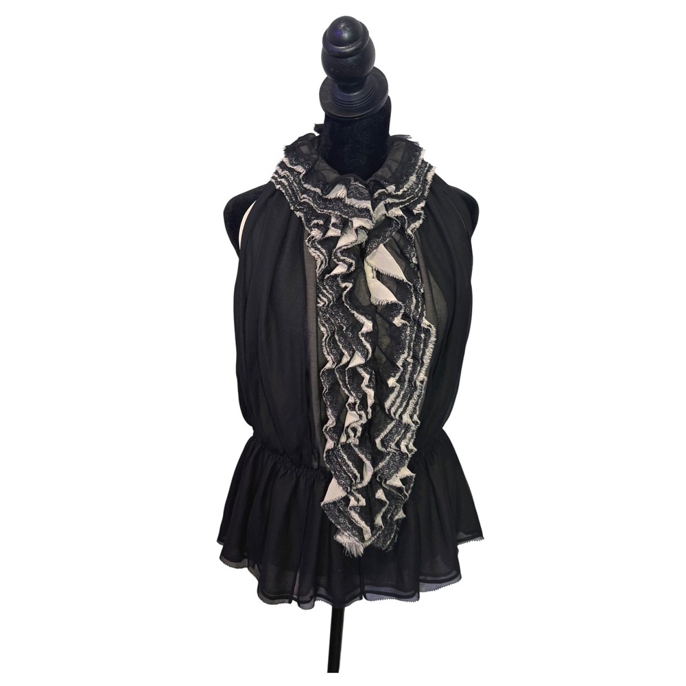 Gothic Romantic Ruffle Peplum Blouse Sheer Black Victorian Top Womens S Chiffon